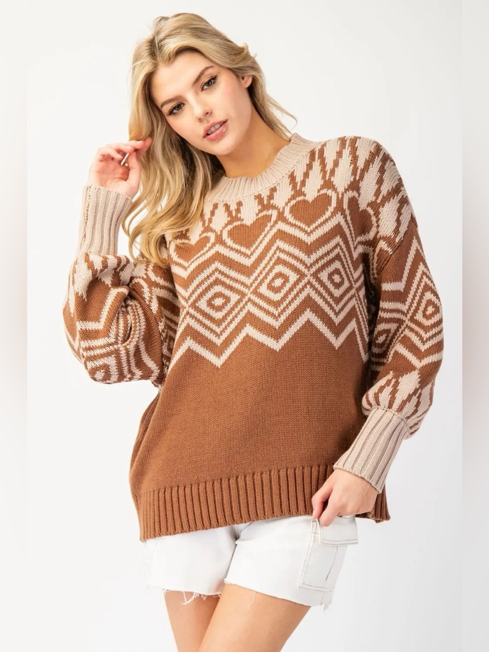 Ee:some Milk Chocolate Geometric Heart Sweater